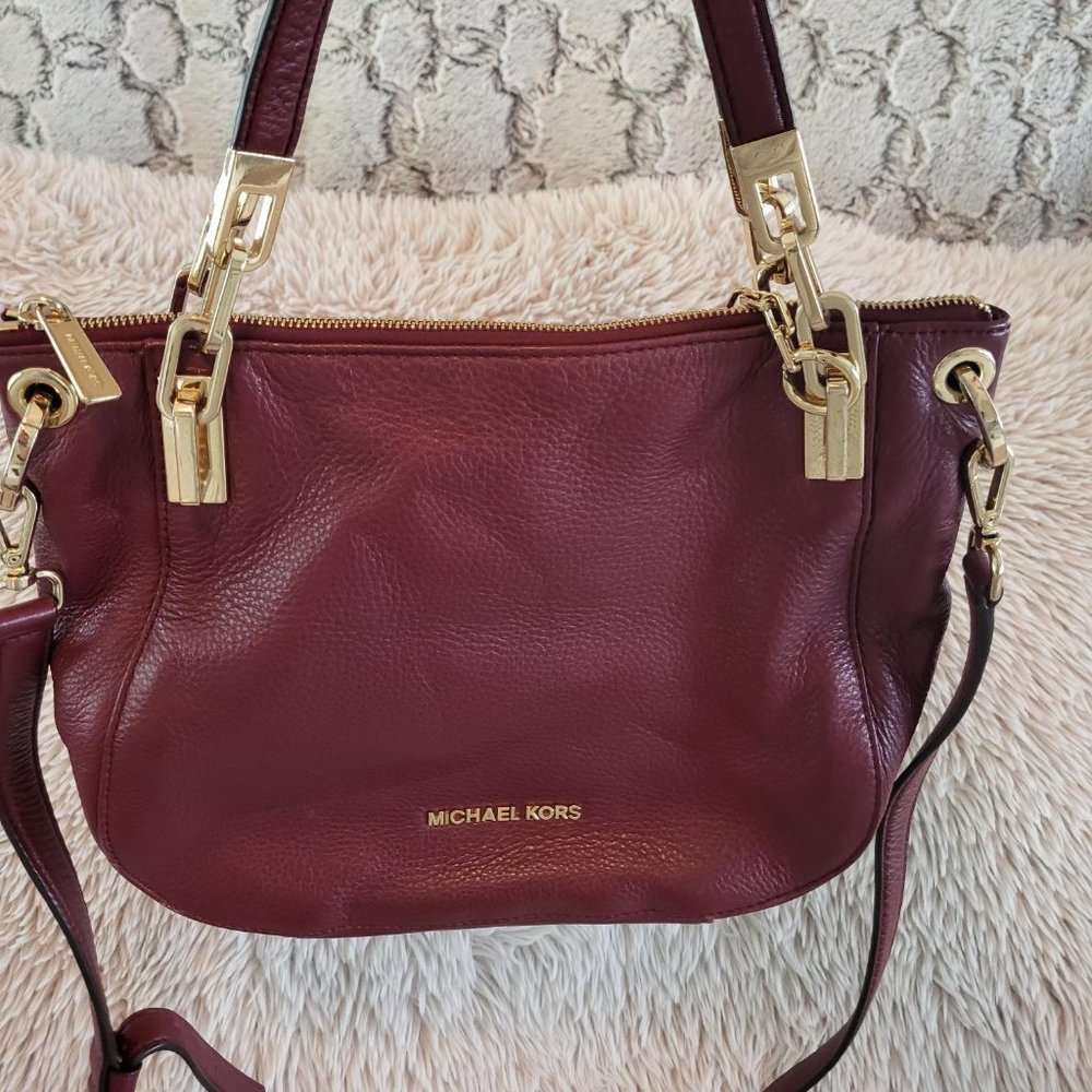 Burgandy Michael Kors Bag with gold chain detail